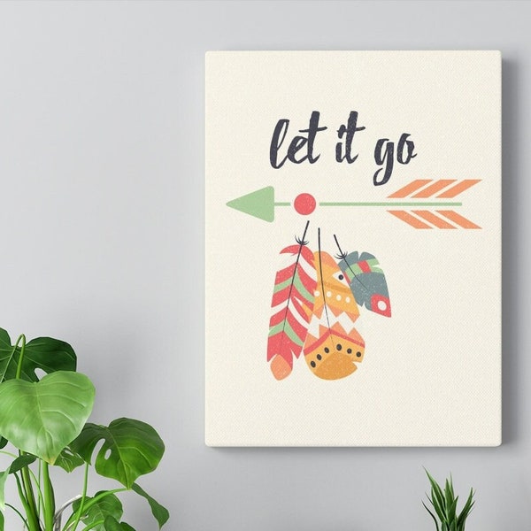 Let It Go Mindfulness Canvas Print Wall Art, Boho Style Feathers, Modern Wall Decor, Unframed Art Prints, Calm Down Zone, Classroom Decor