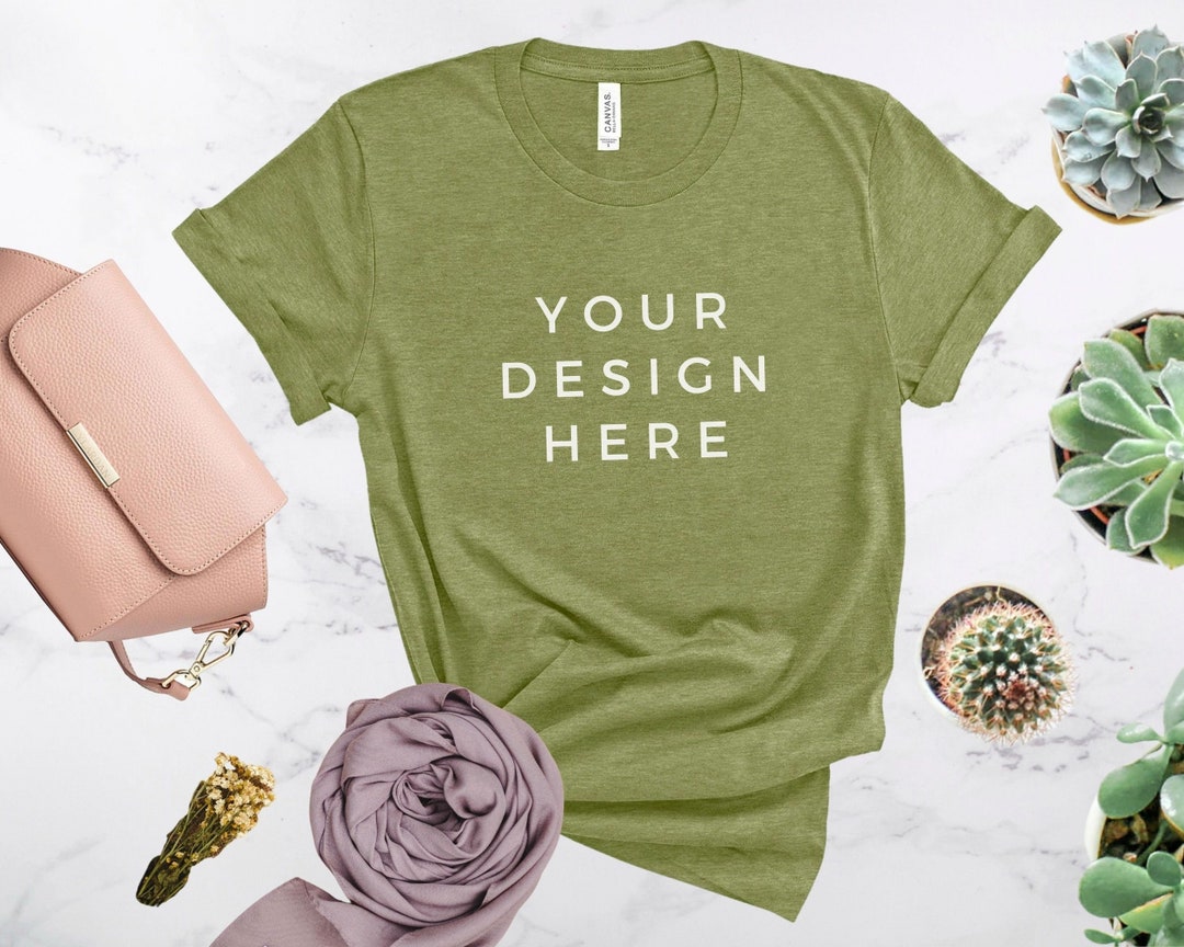Bella Canvas 3001 Mockup Heather Green, BC3001 Flat Lay Unisex T-shirt ...