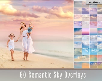 60 Romantic Sky Overlays, Pastel sky, sky overlay, english sky, realistic sky, photoshop overlay, overlays, beach sky, clouds, gimp,  skies