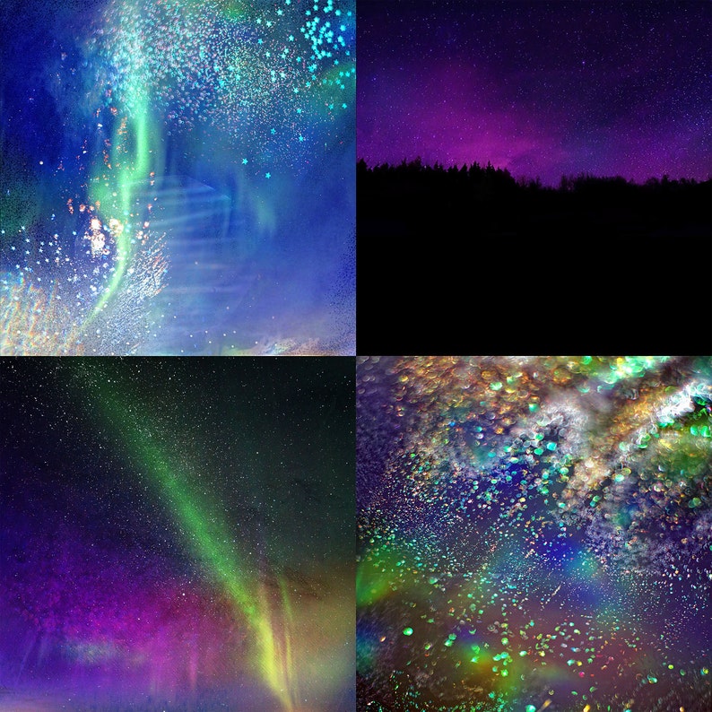 Northern Lights Digital Paper Starry Night Backgrounds