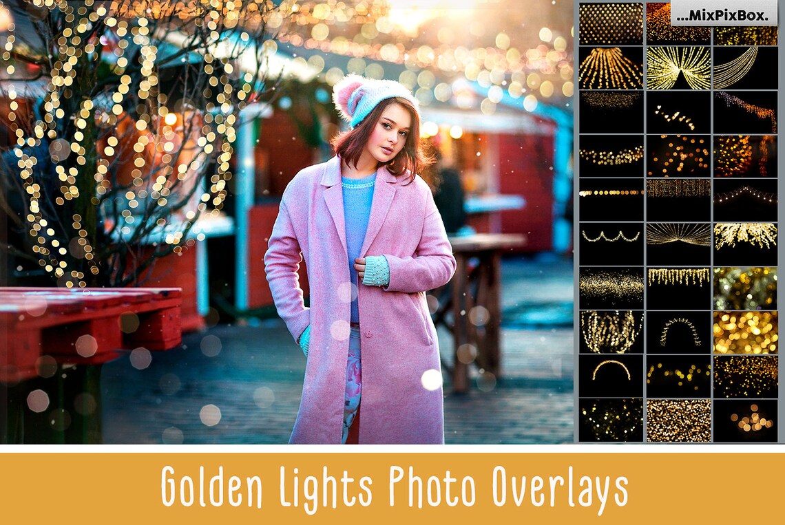 100 golden lights Photo effect overlays gold covers for image 0