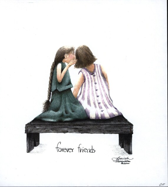 Forever Friends, Secrets, Colored Pencil, Print of Original