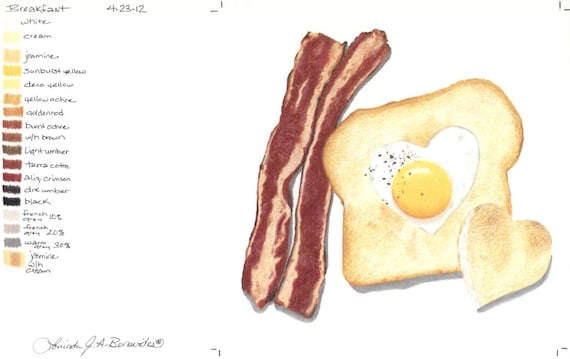 Bacon Eggs On Toast Photo Realistic Illustration Art Etsy