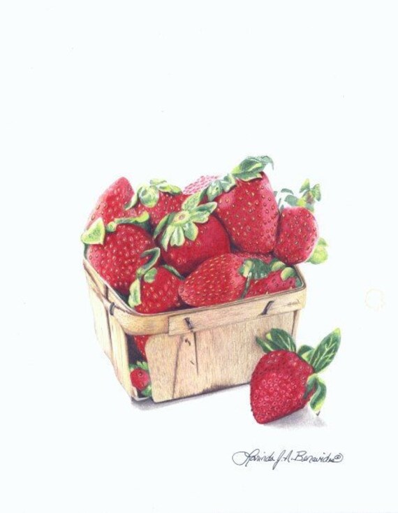Pint Of Strawberries Fruit 8 X 10 Print Fresh Etsy etsy