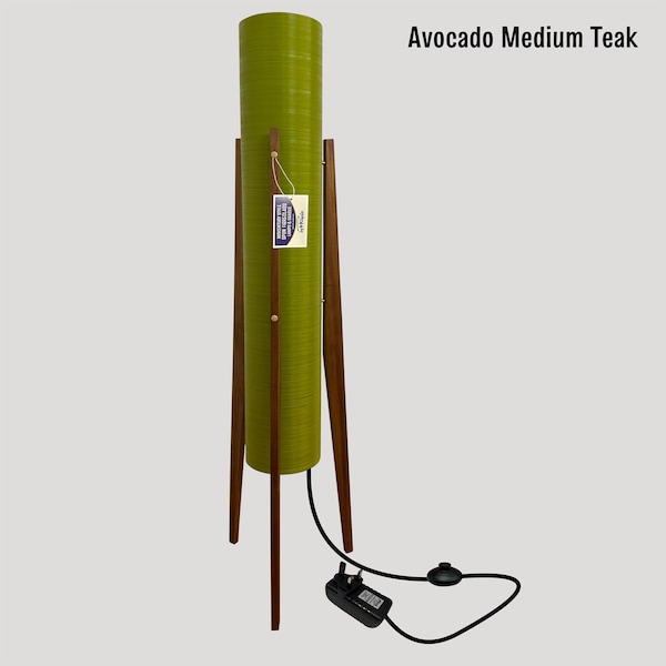Handmade Mid Century Modern Rocket Lamp: Avocado Green Spun Fiberglass & Teak