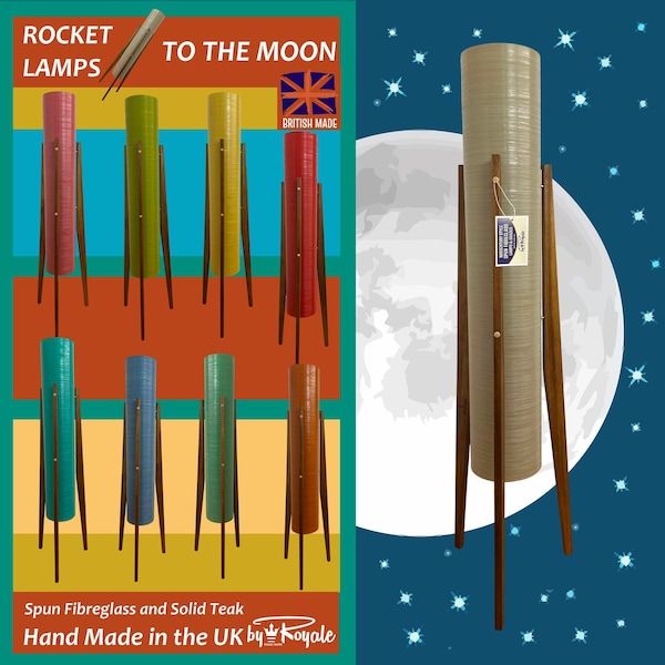 Mid Century Modern Rocket Lampe: Spinnglas Fiberglas & Teak Holz