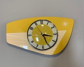 Handmade Mellow Yellow Formica Wall Clock from Royale - Midcentury French Atomic Retro style with Starburst Formica Design