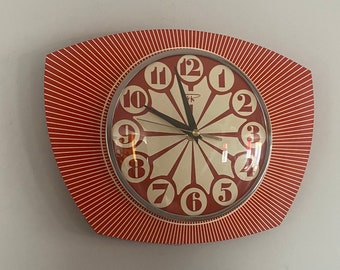 Asymmetric Wall Clock from Royale - 1970's Retro style in Tomato Red & Cream