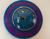 Handmade 1970 39 s style Teal Purple Formica Wall Clock with a Funky Segment Face from Royale