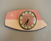 Handmade Retro Formica Wall Clock in First Lady Pink from Royale - Midcentury French Atomic style with Starburst Design