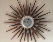 Large 27 inch Hand Made Mid Century style Starburst Sunburst Clock by Royale Seth Thomas style in Dove Grey