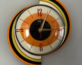Colour Etched Spinning Meteor Formica Caravan Wall Clock from Royale - Midcentury Atomic 1970 39 s Retro style.