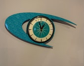 Colour Etched Lucite Formica Wall Clock from Royale - Midcentury Atomic Boomerang Retro style in Turquoise