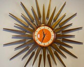 Large 27 inch Hand Made Mid Century style Starburst Sunburst Clock by Royale Seth Thomas style in 1950 39 s Tangerine