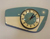 Handmade Light Green Formica Wall Clock from Royale - Midcentury French Atomic Retro style with Starburst Formica Design