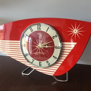 Handmade Royalexe Laminate Mantle Clock Mid Century Modern style in Tomato Red by Royale image 3