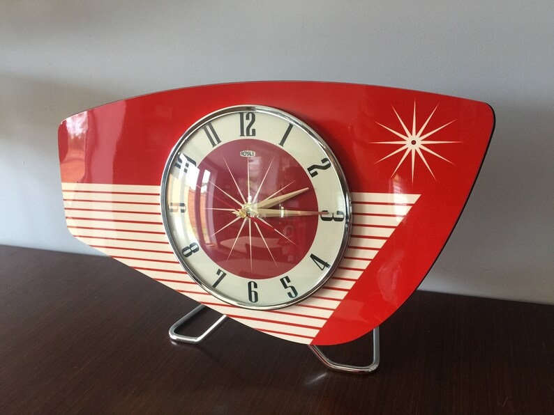 Handmade Royalexe Laminate Mantle Clock Mid Century Modern style in Tomato Red by Royale image 3