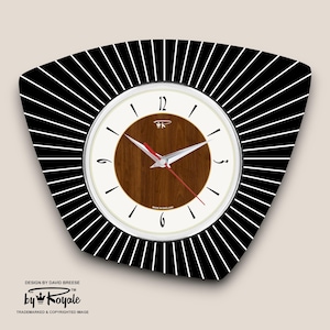 Handmade Mid-Century Modern Wall Clock: Atomic Black & Cream, Faux Walnut
