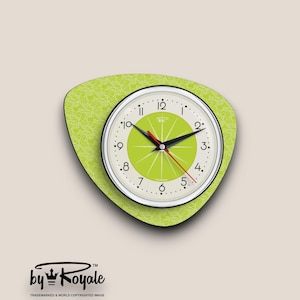 Mid Century Modern Royalexe Laminate Clock By Royale - Pebble in Chartreuse