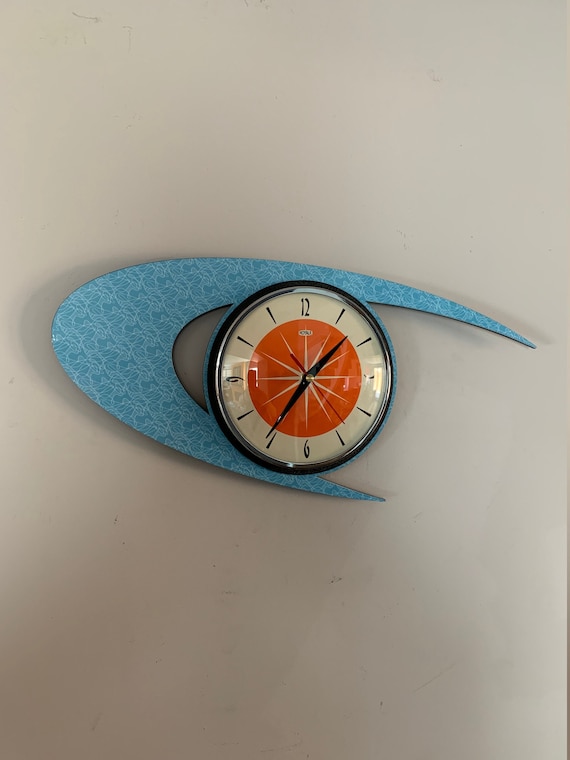 Buy Colour Etched Lucite Formica Wall Clock From Royale Midcentury Atomic  Boomerang Retro Style in Smeg Sky Blue With Tangerine Dial Online in India  