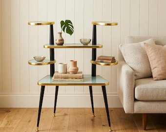 Suporte para plantas Nova de 6 níveis, estilo moderno de meados do século XX | Mesa para flores em laminado Royalexe com pés em madeira teca