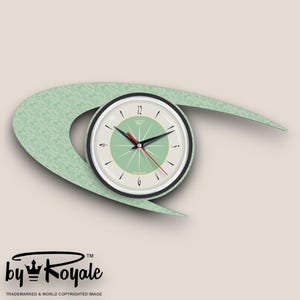 Mid Century Modern Clock By Royale in Royalexe Laminate - Boomerang in Mint Green