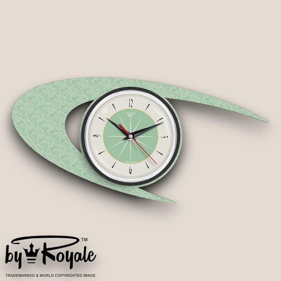 EVANS BOOMERANG CLOCK置時計MIYOSHI RUGミヨシラグ Mid Century Modern Boomerang Wall Clock – Mint Green Royalexe