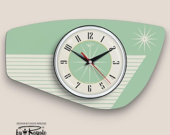 Handgefertigte Wanduhr: Türkises Resopal Wanduhr: Mid-Century Starburst Atomic Wählen Sie aus 12 Farben