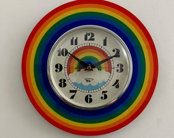 By Royale Mid Century Modern Retro Wall Clock Kitchen Living Room  Office Rainbow Stylish Home Décor Silent Sweeping LGBT British Made