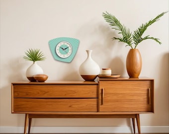 Handgefertigte Britische Retro Atomic Uhr, Mid Century Modern Aquastone Wanddekor