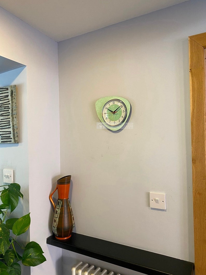 Handmade Jadeite Green Starburst Wall Clock: Mid-Century Atomic Style image 4