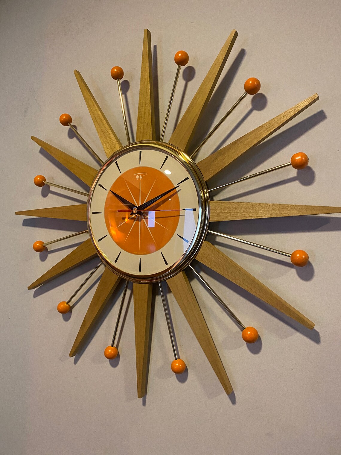 21 Hand Made Mid Century Style Starburst Goldtone Clock Etsy