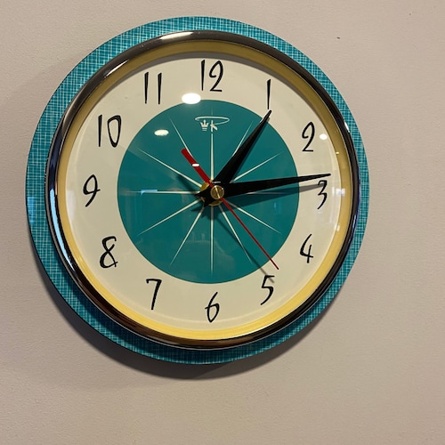 Mid-Century MODERN 掛け時計 Turquoise Mid-century Modern Wall Clock: Atomic Jetsons Style - Etsy