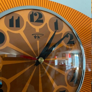 Formica Lucite Asymmetric Wall Clock from Royale 1970's Retro style in Tangerine Orange image 4