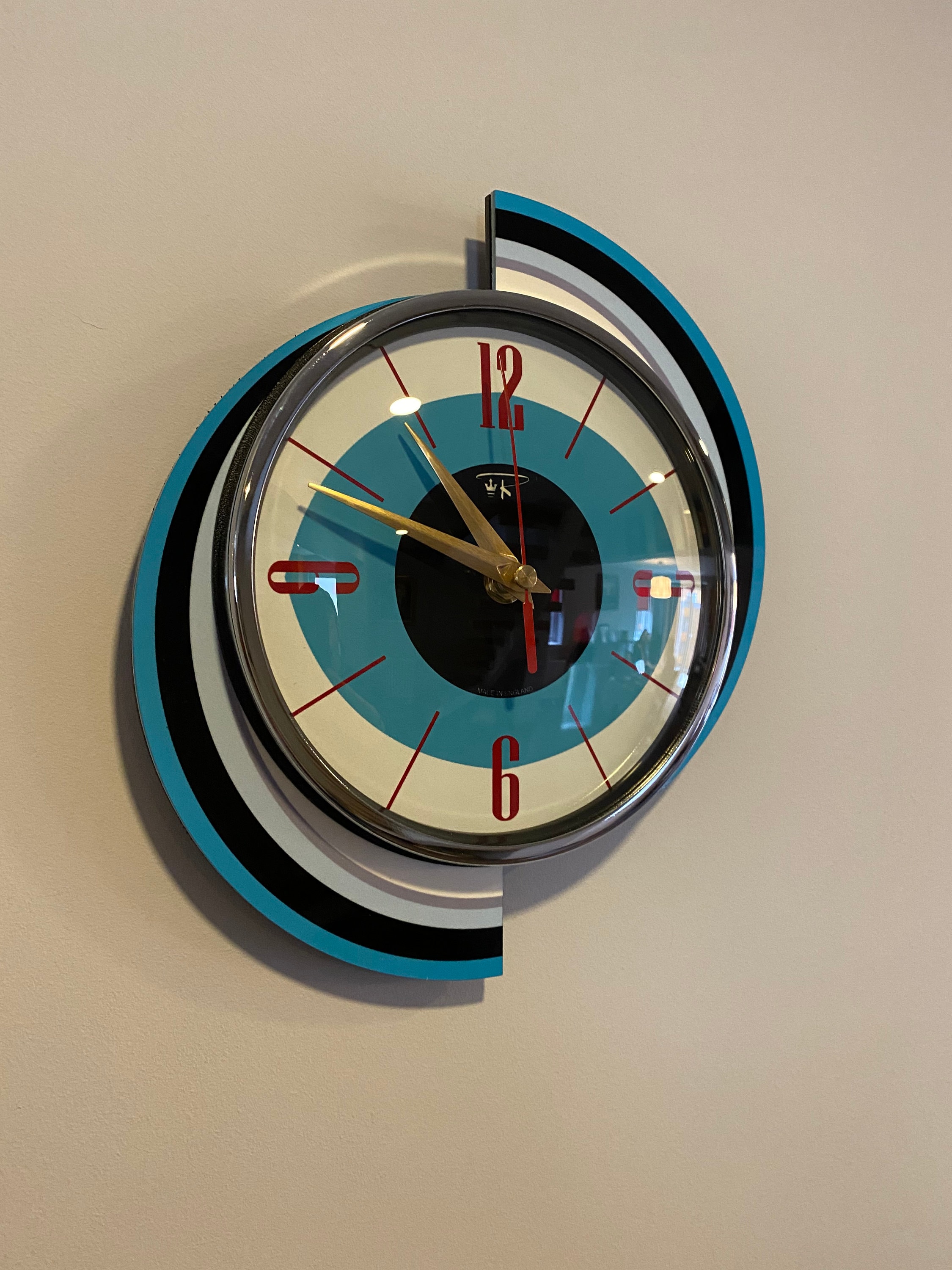 Mid-century Atomic Wall Clock: Colour Etched Formica, 1970s Retro Style ...