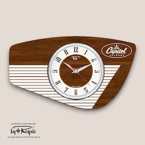 Mid Century Wall Clock: Hand Made Royalexe Laminate in Faux Walnut - Capitol Records