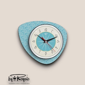 Mid Century Modern Royalexe Laminate Clock By Royale - Pebble in Smeg Blue