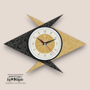 Reloj de pared Atomic Double Boomerang: estilo moderno de mediados de siglo, negro y turquesa