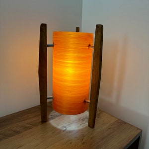 Rocket Lamp Midcentury Modern style Table Lamp by Royale British Made Teakwood Legs Burnt Orange Spun Fibreglass Shade Fiberglass