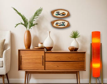 Orange Rocket Lamp: Mid Century Modern Spun Fiberglass with Teak Legs
