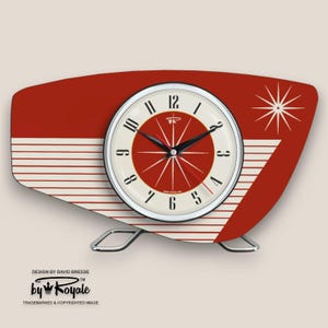 Mid Century Modern Kaminuhr – Rotes Royalexe Laminat Radio Grill Design 12 Farben