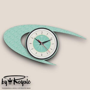 Mid Century Modern Clock By Royale in Royalexe Laminate - Boomerang in Aquastone