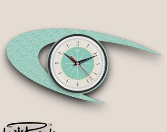 Mid Century Modern Clock By Royale in Royalexe Laminate - Boomerang in Aquastone