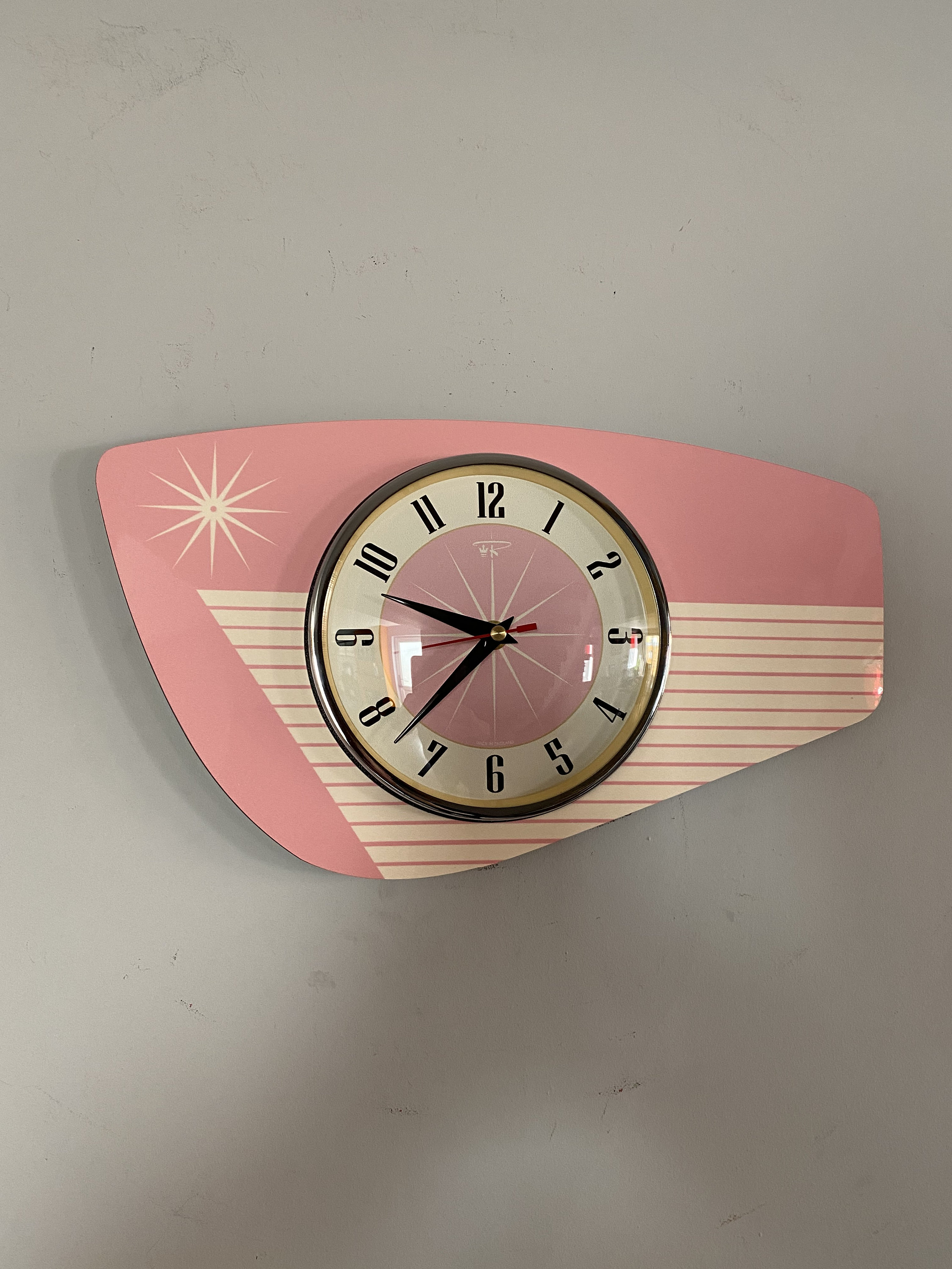 Handmade Formica Wall Clock: Mid-century Atomic Starburst Design