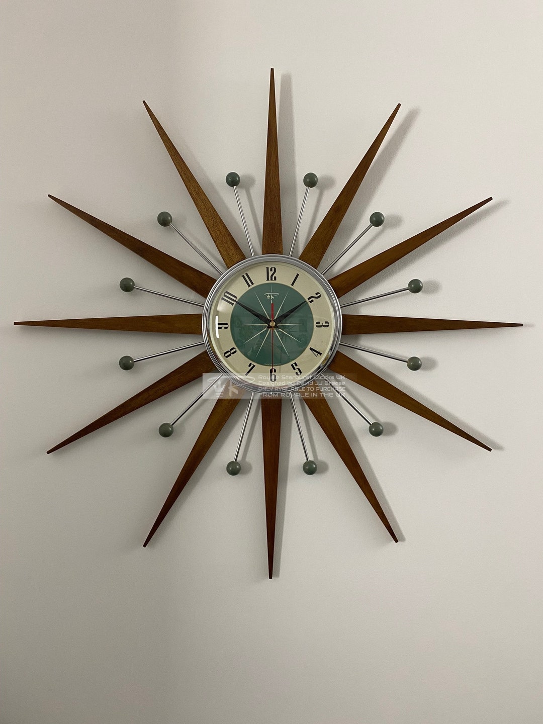 Royale Starburst Wall Clock Mid Century Modern Style Chrome Frame