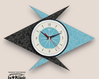 Atomic Double Boomerang Wall Clock: Mid-century Modern Black