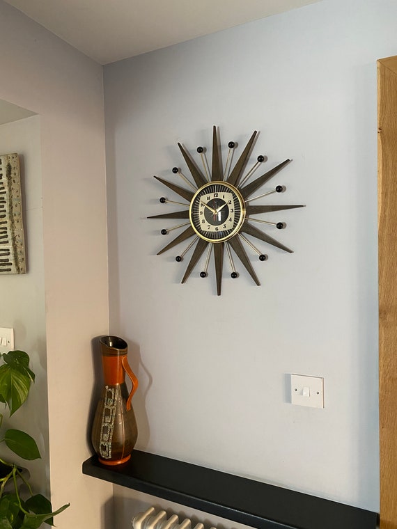 21 Inch Hand Made Mid Century Style Goldtone Starburst Clock