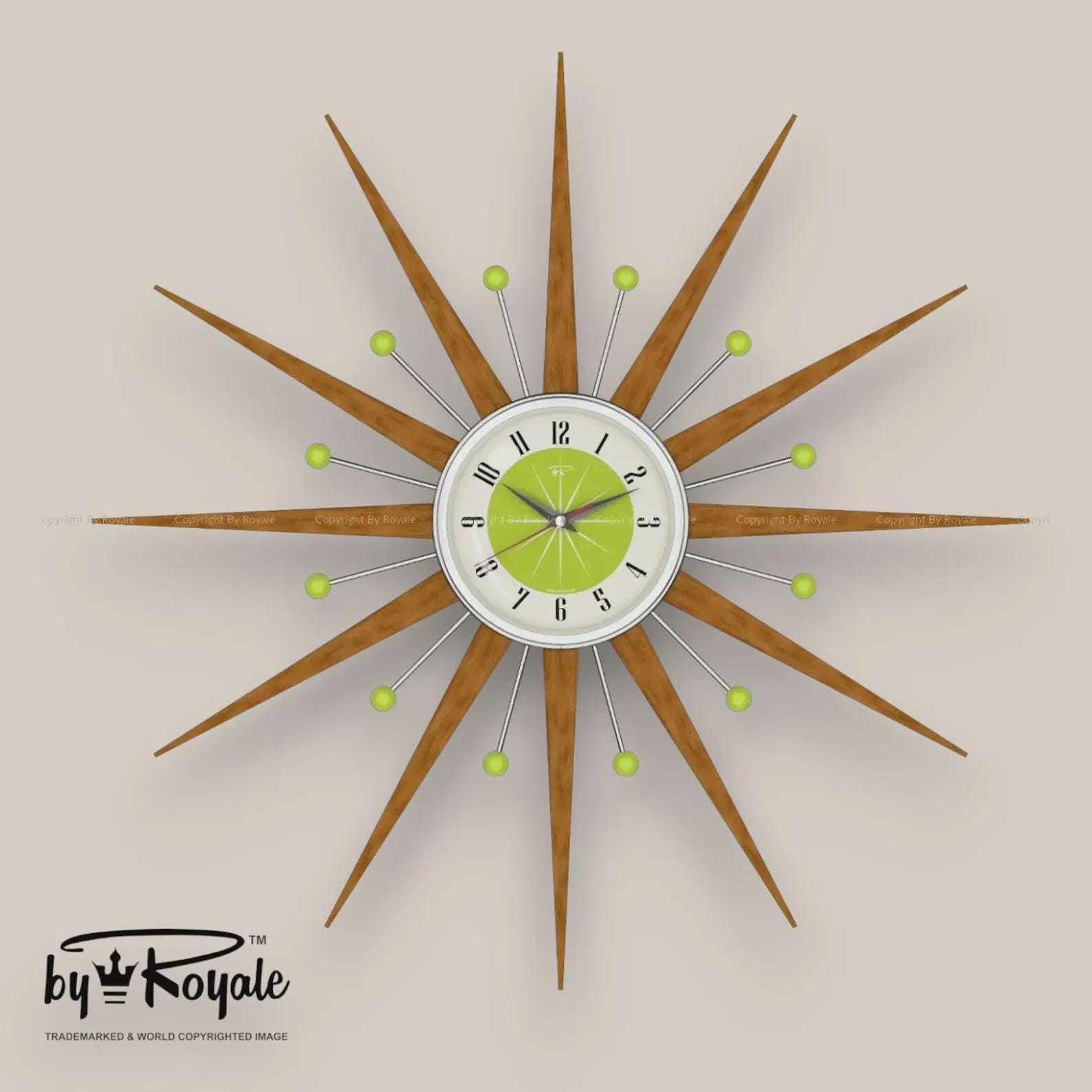 Mid Century Modern Starburst Clock: Teak Rays & Atomic Balls 27
