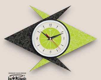 Atomic Double Boomerang Wall Clock: Mid-century Modern Black