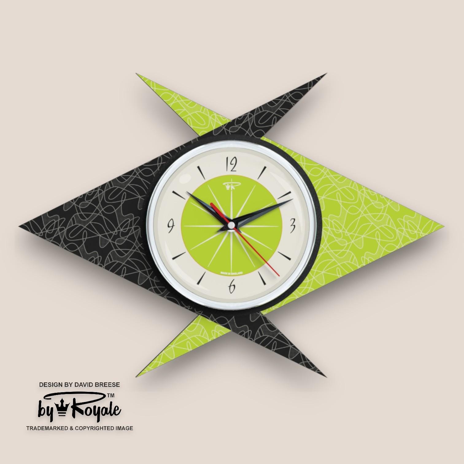 Atomic Double Boomerang Wall Clock: Mid-century Modern Black